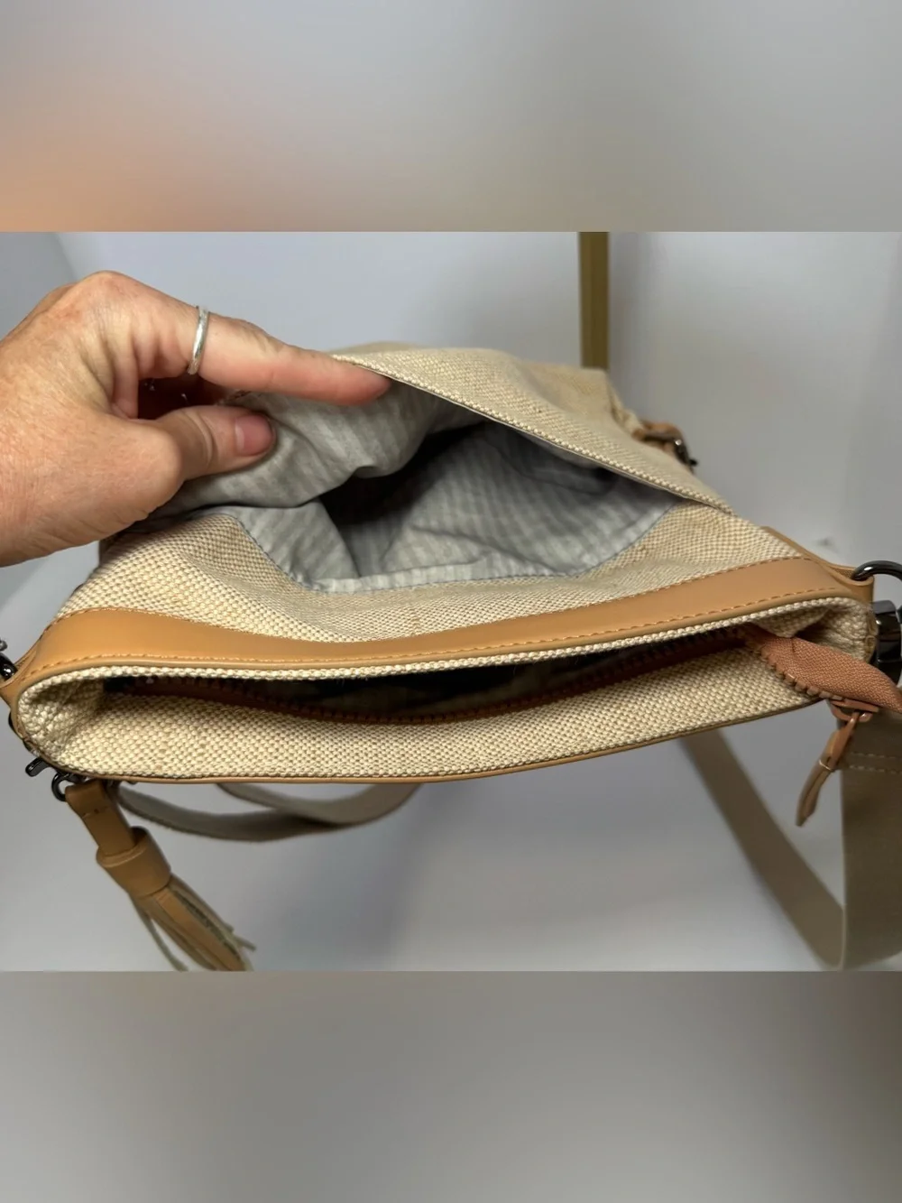 Sherpani Luna Cotton Canvas Crossbody Bag Tan Cream Boho